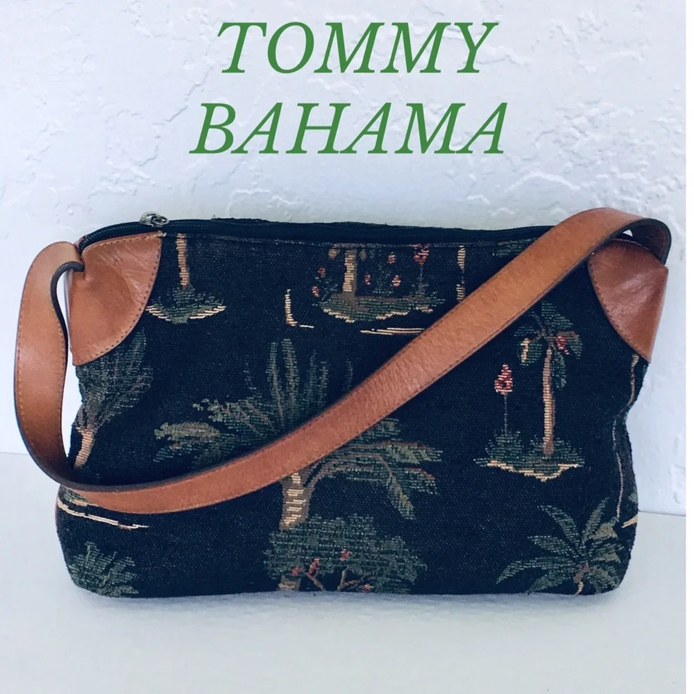 TOMMY BAHAMA PRINTED CANVAS LEATHER TRIMS SHOULDER BAG_3